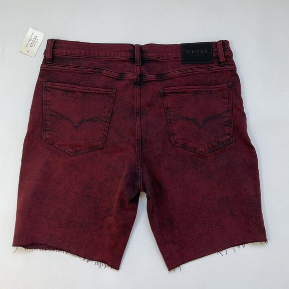 Guess Men's Slim Denim Shorts Destroy Super Stretch Dye Red Comfort Size 40 - Picture 5 of 7